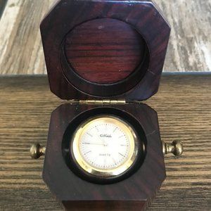 Vtg Nobilis Quartz World Desk Clock Rosewood Box